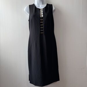JOSEPH RIBKOFF Women’s Sz 10 Black Stretch Gold Hardward Sheath Dress